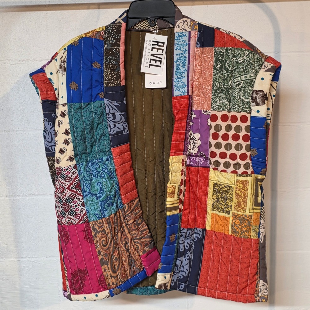 NWT Notre Dame Patchwork Print Quilted Vest Multi Color Boho Paisley Floral